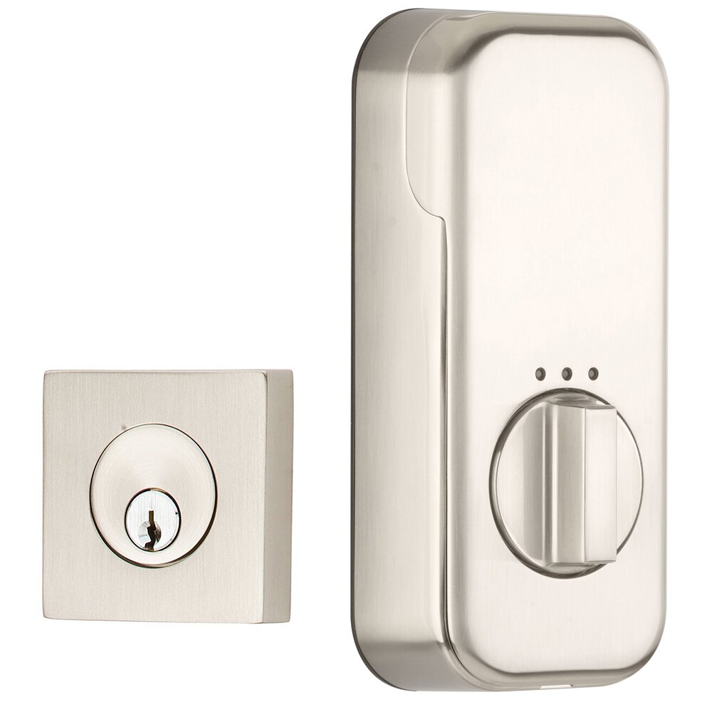 Empowered Square Single Cylinder Deadbolt Connected by August in Satin Nickel