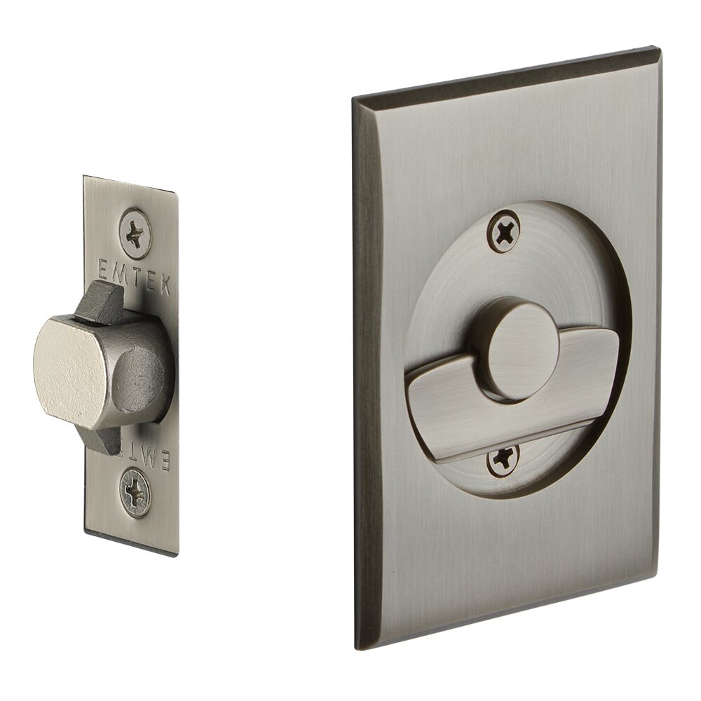 Tubular Rectangular Privacy Pocket Door Lock in Pewter