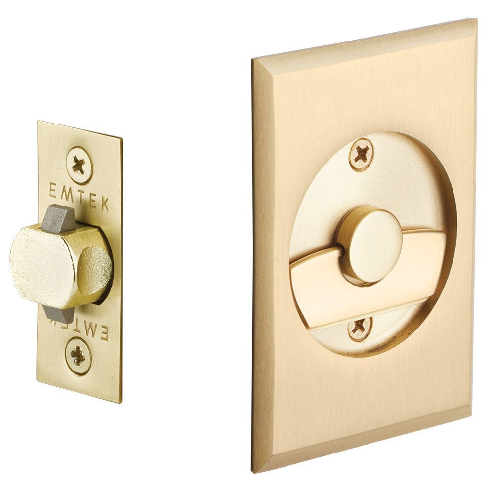 Tubular Rectangular Privacy Pocket Door Lock in Satin Brass
