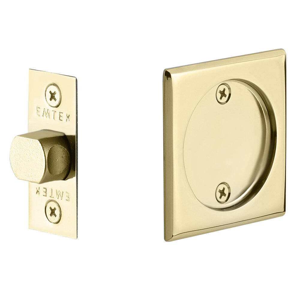 Tubular Square Passage Pocket Door Lock in Unlacquered Brass