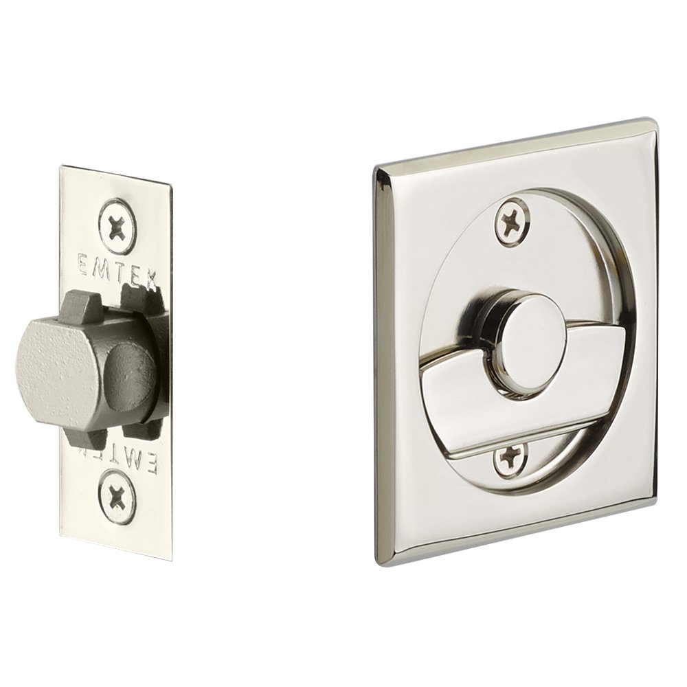 Tubular Square Privacy Pocket Door Lock in Polished Nickel