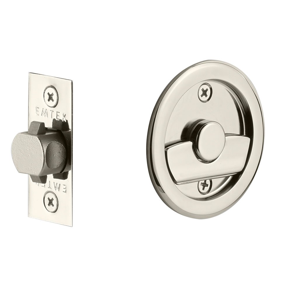 Tubular Round Privacy Pocket Door Lock in Polished Nickel