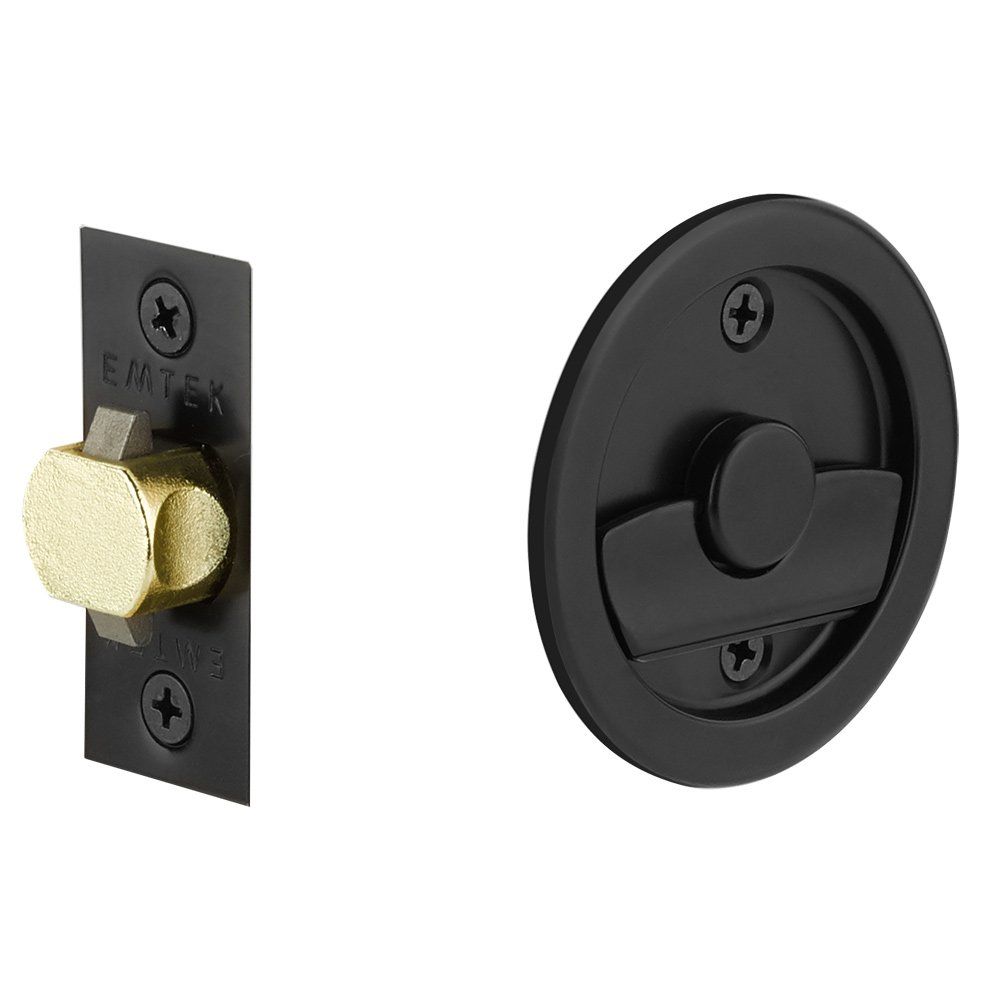 Tubular Round Privacy Pocket Door Lock in Flat Black