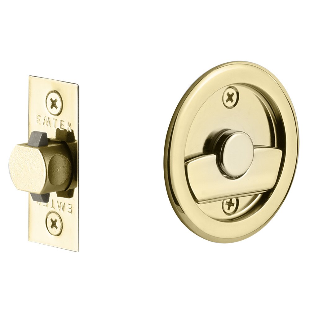 Tubular Round Privacy Pocket Door Lock in Polished Brass