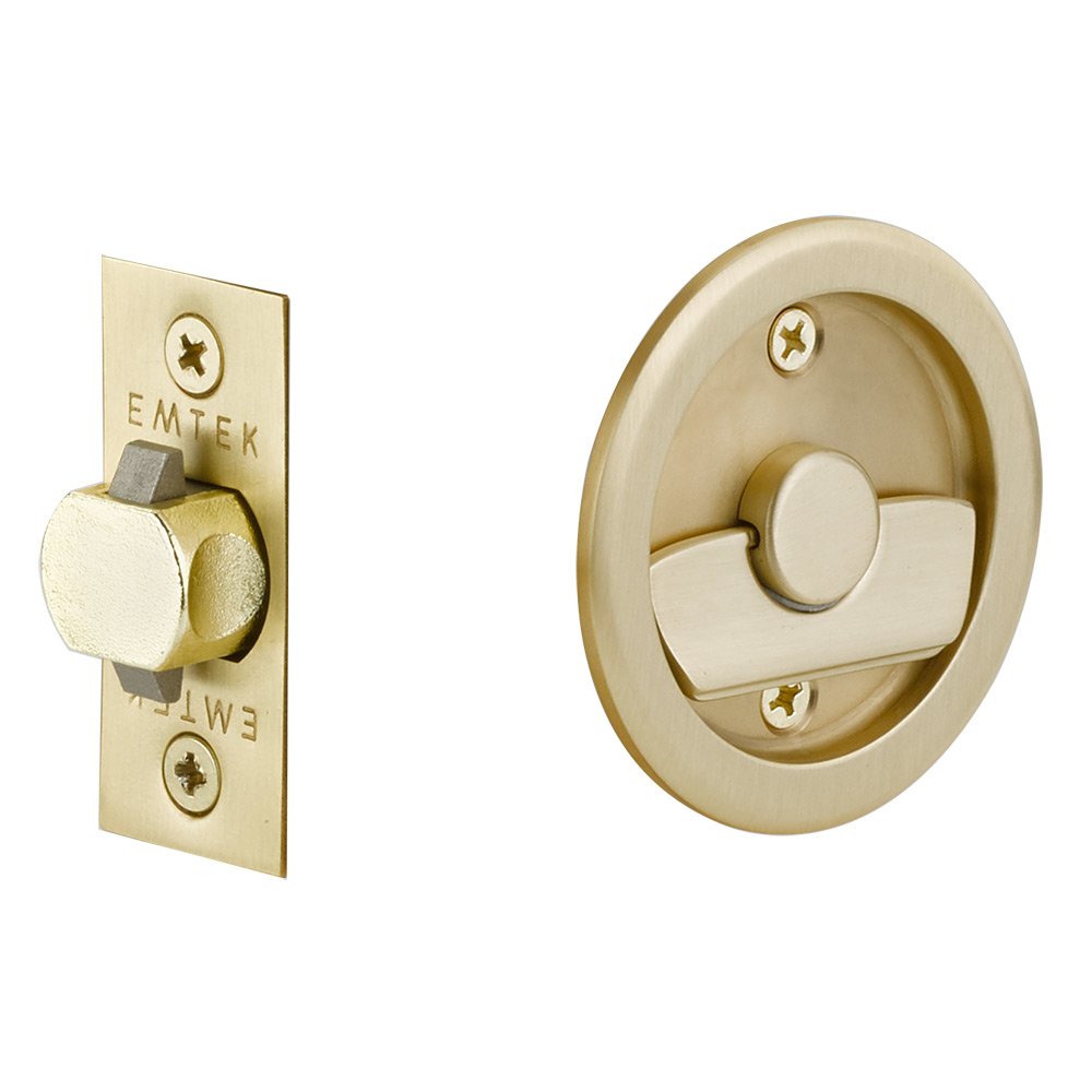 Tubular Round Privacy Pocket Door Lock in Satin Brass