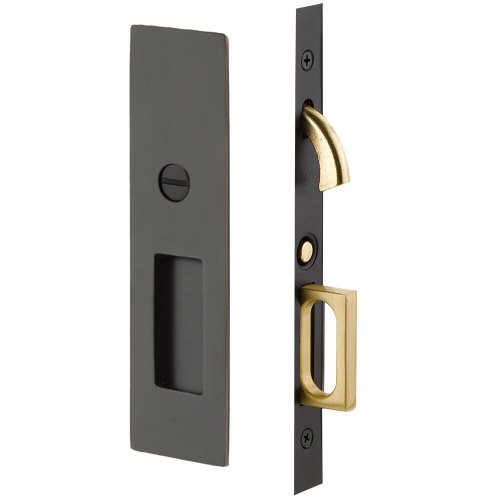 Narrow Modern Rectangular Privacy Pocket Door Mortise Lock in Oil Rubbed Bronze