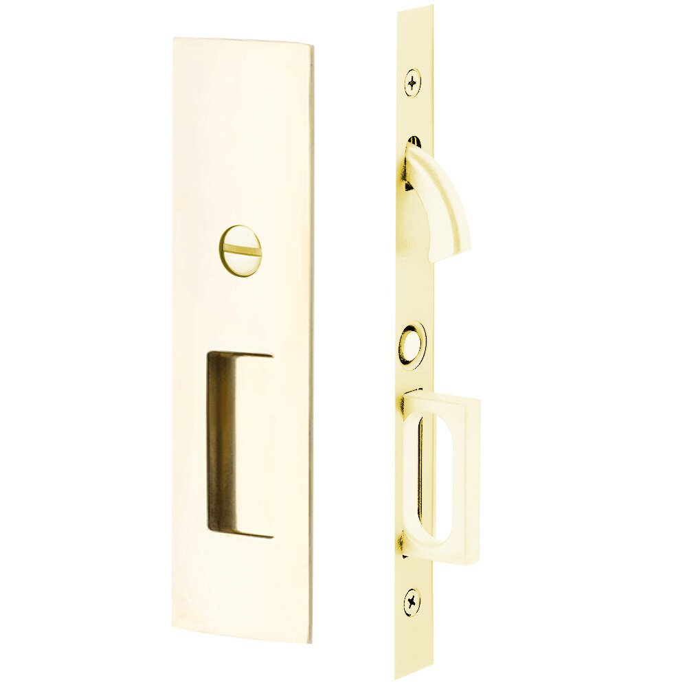 Narrow Modern Rectangular Privacy Pocket Door Mortise Lock in Unlacquered Brass