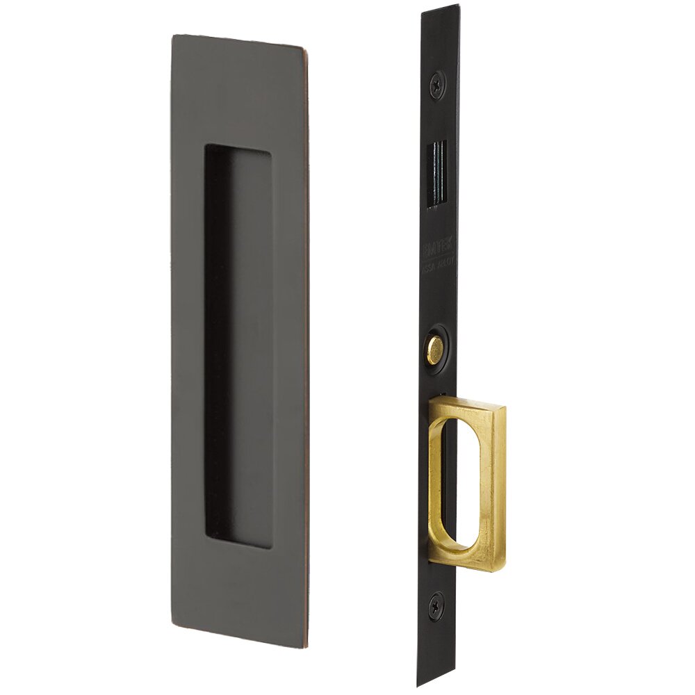 Narrow Modern Rectangular Dummy Pocket Door Mortise Hardware in Oil Rubbed Bronze