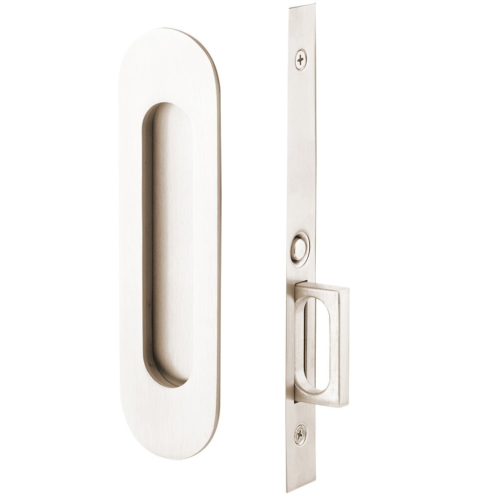 Narrow Modern Oval Mortise Passage Pocket Door Hardware in Polished Nickel