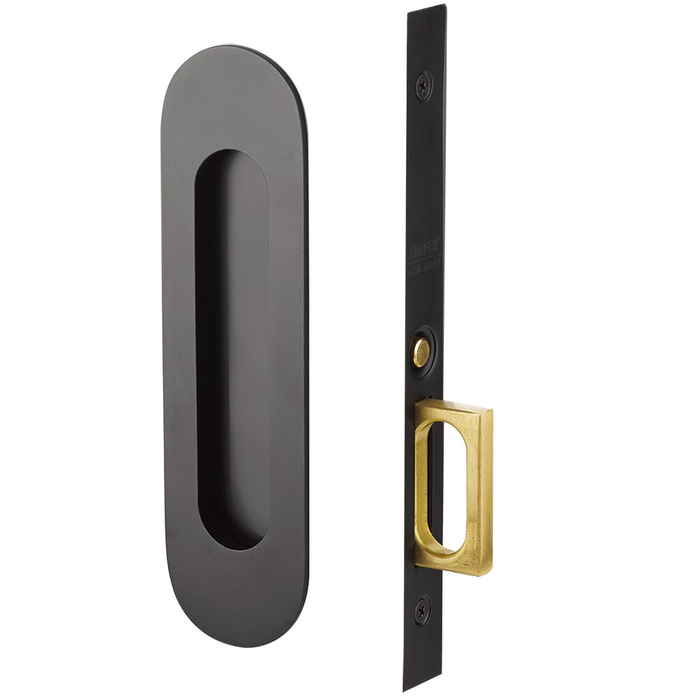 Narrow Modern Oval Mortise Passage Pocket Door Hardware in Flat Black