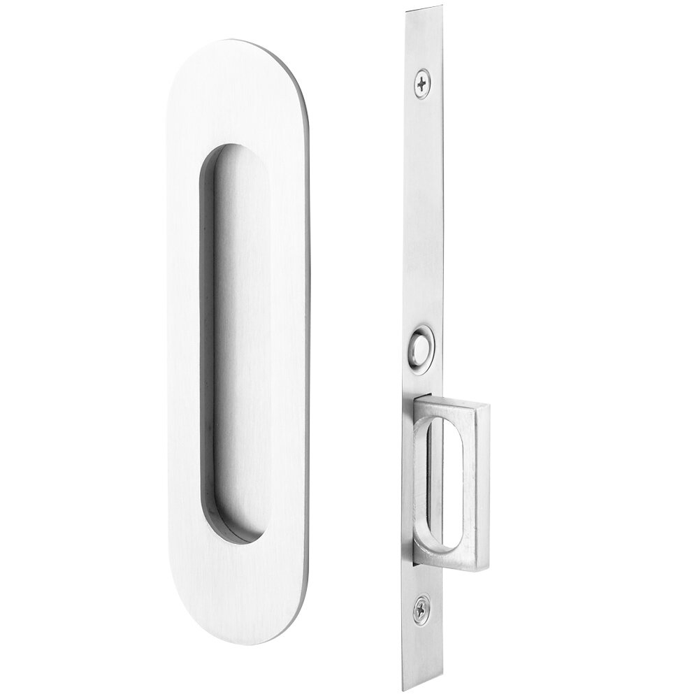 Narrow Modern Oval Mortise Passage Pocket Door Hardware in Polished Chrome