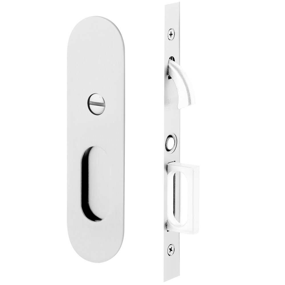 Narrow Modern Oval Privacy Pocket Door Mortise Lock in Polished Chrome