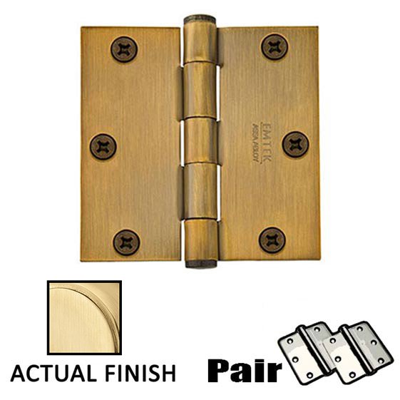 3-1/2" X 3-1/2" Square Steel Heavy Duty Hinge in Satin Brass (Sold In Pairs)
