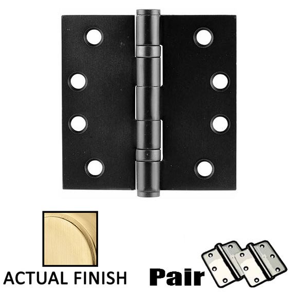 4" X 4" Square Steel Heavy Duty Ball Bearing Hinge in Satin Brass (Sold In Pairs)