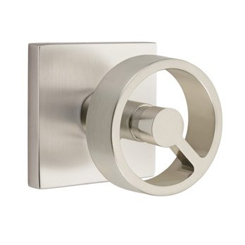 Double Dummy Square Rosette with Left Handed Spoke Knob in Satin Nickel