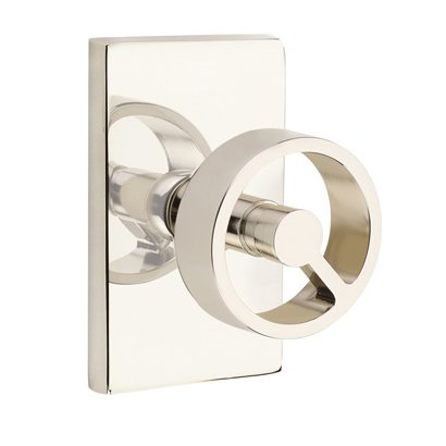 Double Dummy Modern Rectangular Rosette with Right Handed Spoke Knob in Polished Nickel