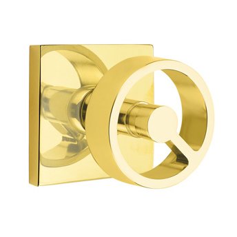 Passage Square Rosette with Concealed Screws and Right Handed Spoke Knob in Unlacquered Brass