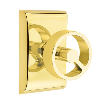 Passage Neos Rosette with Right Handed Spoke Knob in Unlacquered Brass