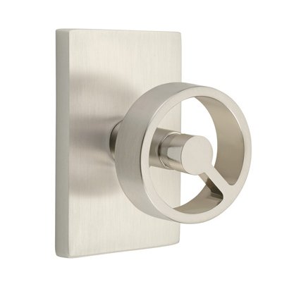 Passage Modern Rectangular Rosette with Concealed Screws and Right Handed Spoke Knob in Satin Nickel