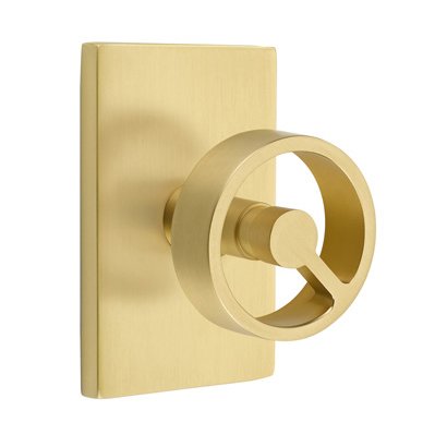 Passage Modern Rectangular Rosette with Concealed Screws and Left Handed Spoke Knob in Satin Brass