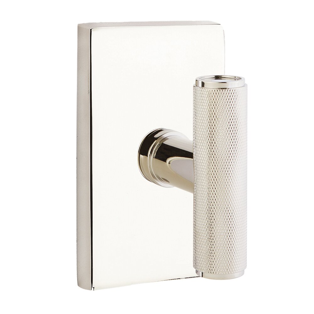 Privacy Modern Rectangular Rosette with Concealed Screws for The Ace Knurled Knob in Polished Nickel