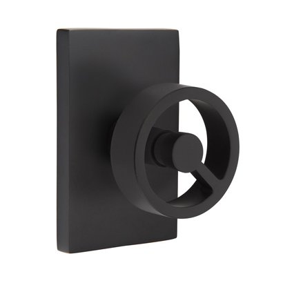 Privacy Modern Rectangular Rosette with Right Handed Spoke Knob in Flat Black