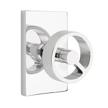 Privacy Modern Rectangular Rosette with Right Handed Spoke Knob in Polished Chrome