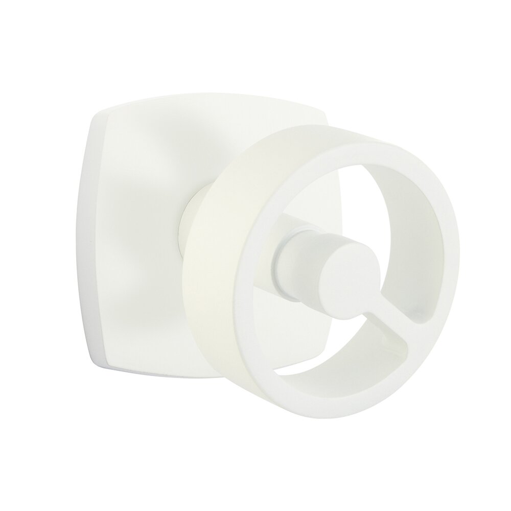 Privacy Urban Modern Rosette with Concealed Screws and Left Handed Spoke Knob in Matte White