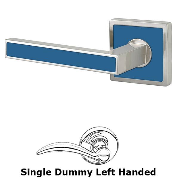 Single Dummy Left Handed Aruba Door Lever With Trinidad Rose in Satin Nickel with Caribbean Blue