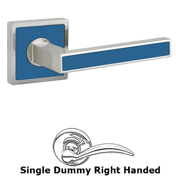 Single Dummy Right Handed Aruba Door Lever With Trinidad Rose in Satin Nickel with Caribbean Blue