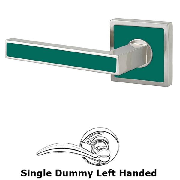 Single Dummy Left Handed Aruba Door Lever With Trinidad Rose in Satin Nickel with Sea Glass Green