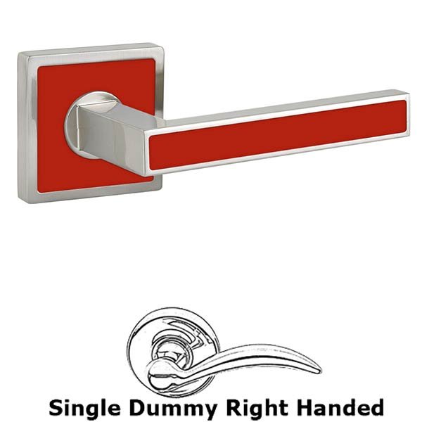 Single Dummy Right Handed Aruba Door Lever With Trinidad Rose in Satin Nickel with Hibiscus Red