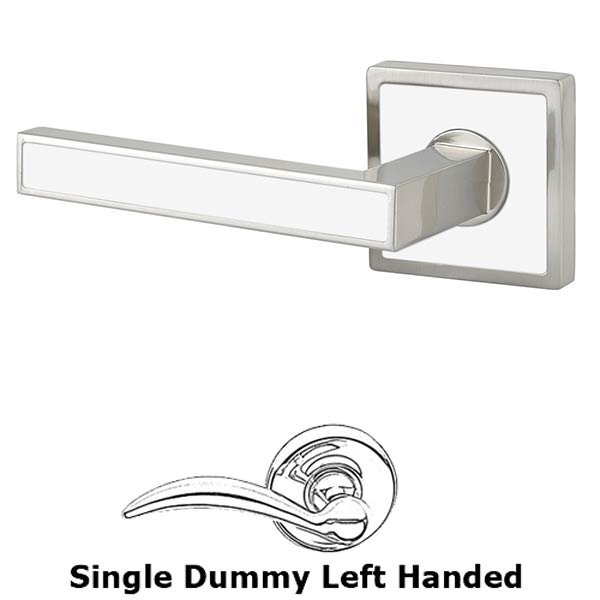 Single Dummy Left Handed Aruba Door Lever With Trinidad Rose in Satin Nickel with Pearl White