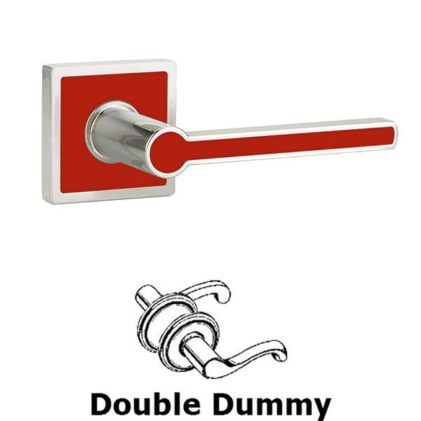 Double Dummy Cayman Door Lever With Trinidad Rose in Satin Nickel with Hibiscus Red
