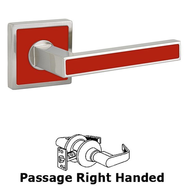 Passage Right Handed Aruba Door Lever With Trinidad Rose in Satin Nickel with Hibiscus Red
