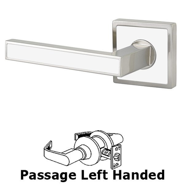 Passage Left Handed Aruba Door Lever With Trinidad Rose in Satin Nickel with Pearl White