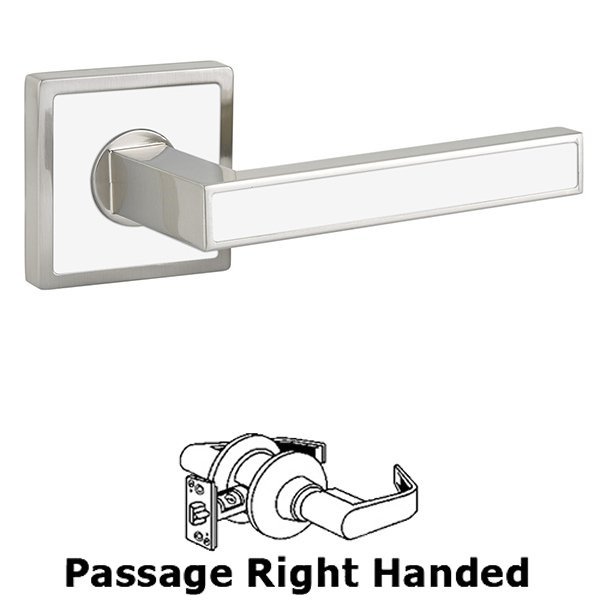 Passage Right Handed Aruba Door Lever With Trinidad Rose in Satin Nickel with Pearl White