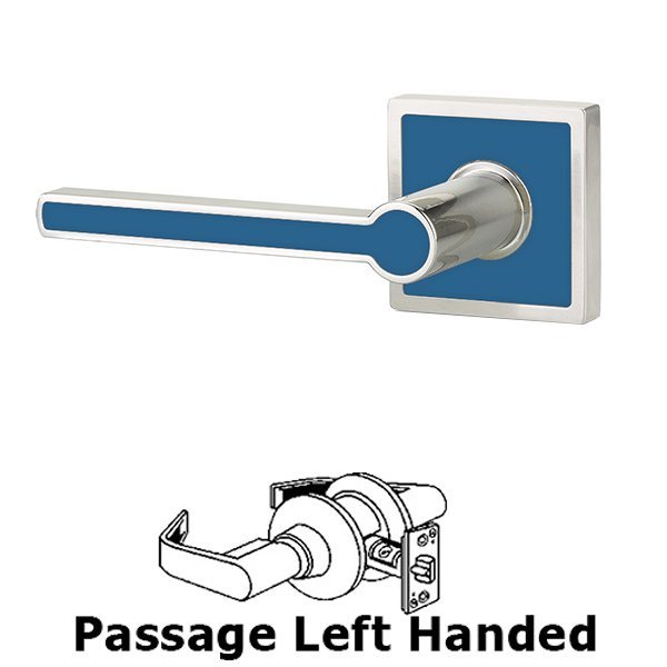 Passage Left Handed Cayman Door Lever With Trinidad Rose in Satin Nickel with Caribbean Blue