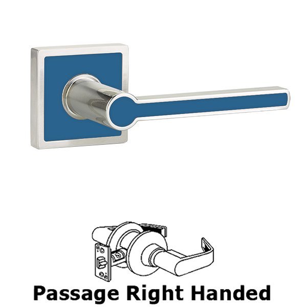 Passage Right Handed Cayman Door Lever With Trinidad Rose in Satin Nickel with Caribbean Blue