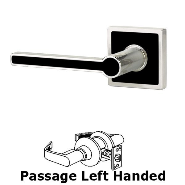 Passage Left Handed Cayman Door Lever With Trinidad Rose in Satin Nickel with Onyx Black