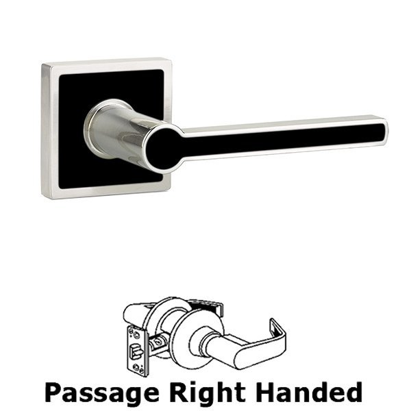 Passage Right Handed Cayman Door Lever With Trinidad Rose in Satin Nickel with Onyx Black