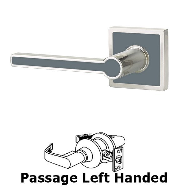 Passage Left Handed Cayman Door Lever With Trinidad Rose in Satin Nickel with Graphite Grey