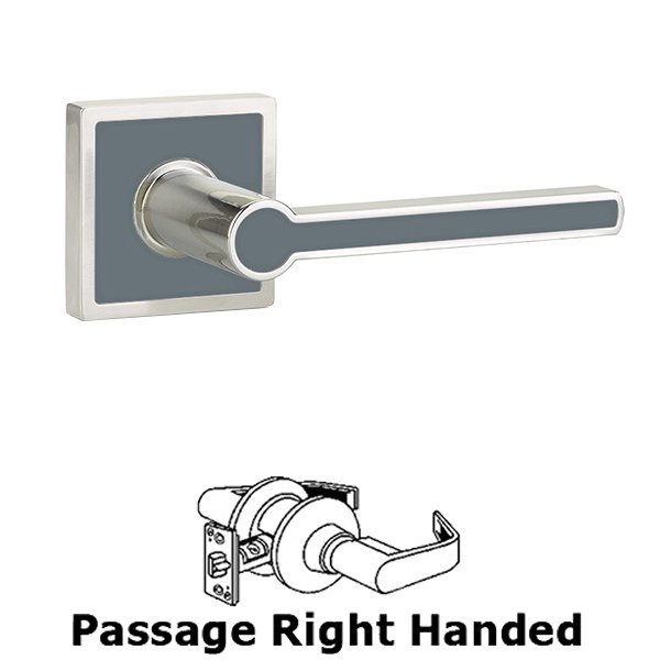 Passage Right Handed Cayman Door Lever With Trinidad Rose in Satin Nickel with Graphite Grey
