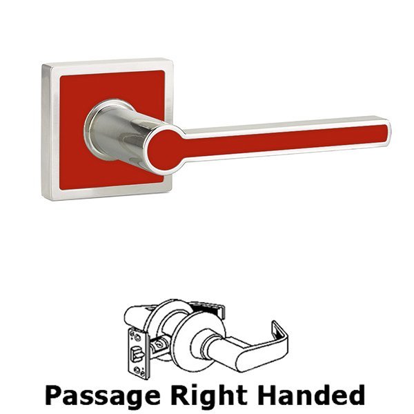 Passage Right Handed Cayman Door Lever With Trinidad Rose in Satin Nickel with Hibiscus Red