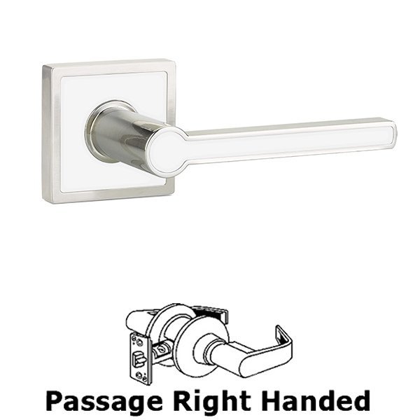 Passage Right Handed Cayman Door Lever With Trinidad Rose in Satin Nickel with Pearl White