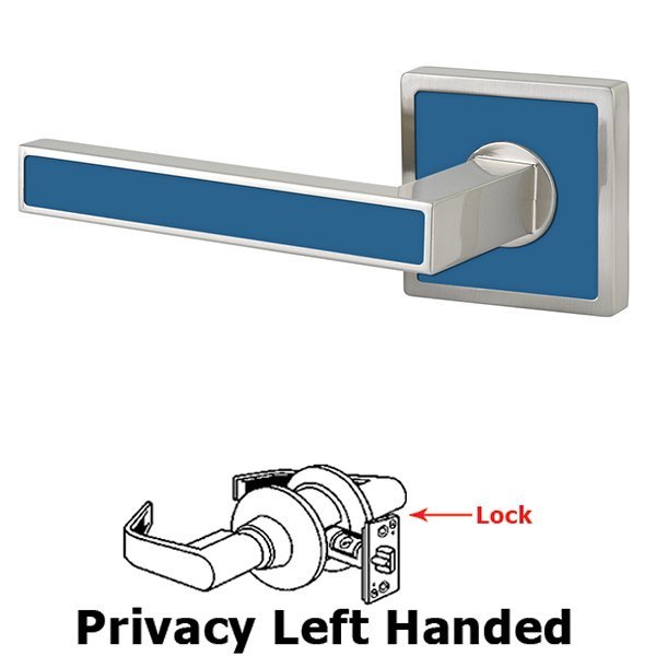 Privacy Left Handed Aruba Door Lever With Trinidad Rose in Satin Nickel with Caribbean Blue