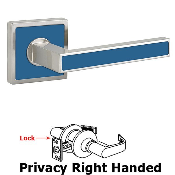 Privacy Right Handed Aruba Door Lever With Trinidad Rose in Satin Nickel with Caribbean Blue