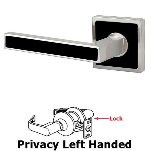 Privacy Left Handed Aruba Door Lever With Trinidad Rose in Satin Nickel with Onyx Black