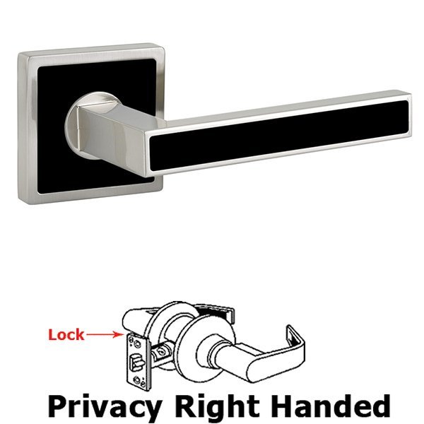 Privacy Right Handed Aruba Door Lever With Trinidad Rose in Satin Nickel with Onyx Black