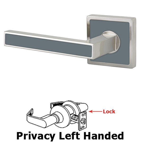 Privacy Left Handed Aruba Door Lever With Trinidad Rose in Satin Nickel with Graphite Grey